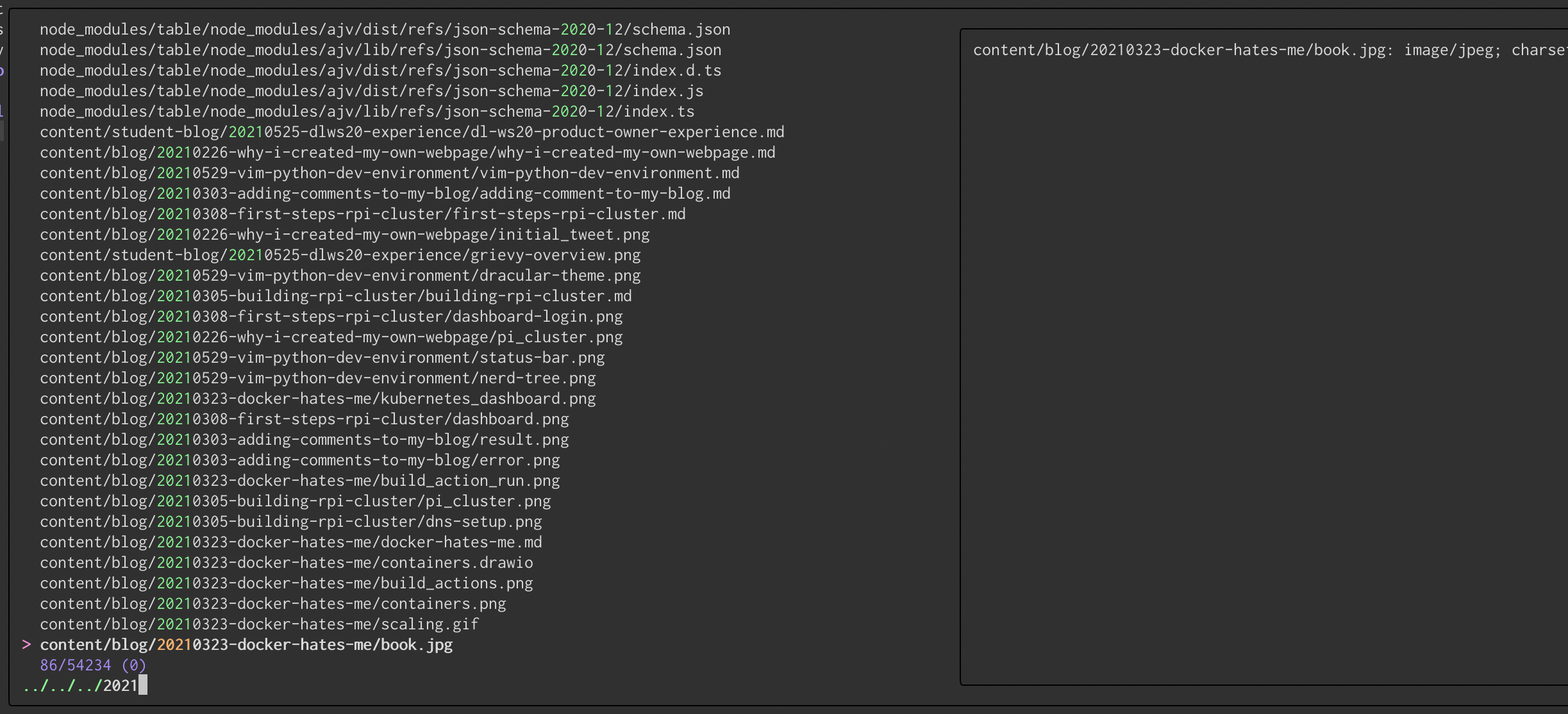 fzf running inside VIM