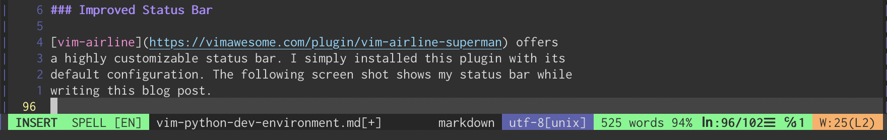 Status bar after installing vim-airline