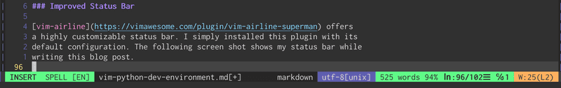 Status bar after installing vim-airline