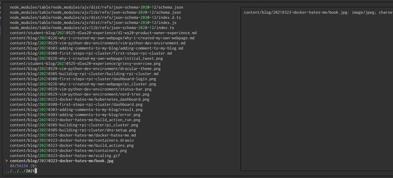 fzf running inside VIM